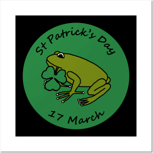 Frog with Shamrock St Patricks Day Posters and Art